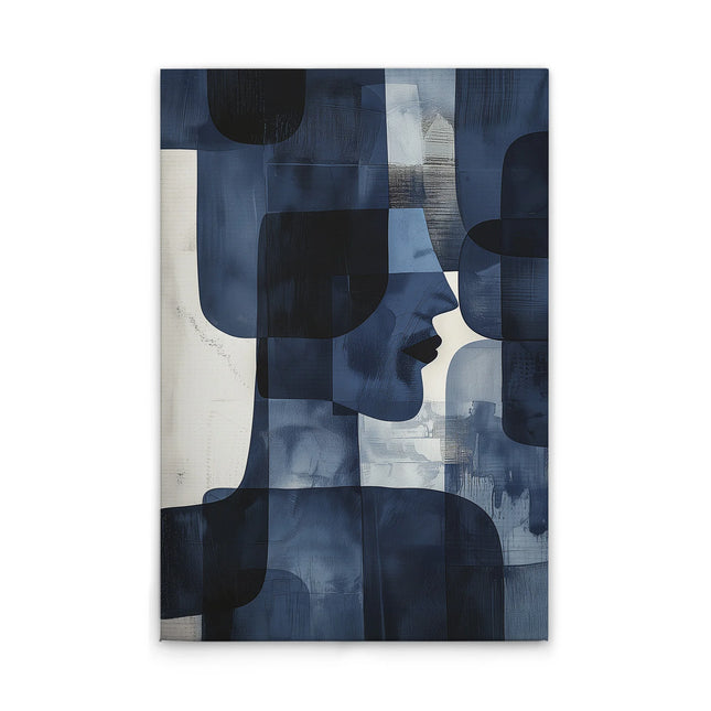 Abstract gezichten canvas in blauw en wit – detail 7