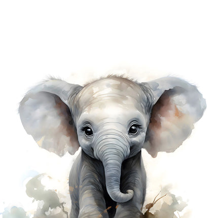 Baby olifant canvas in wit, groen en grijs – detail 5
