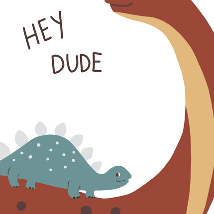 Dinosaurus canvas Hey Dude in blauw, bruin en wit – detail 5