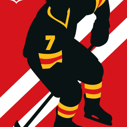Retro canvas met ijshockeyspeler in rood en geel – detail 5