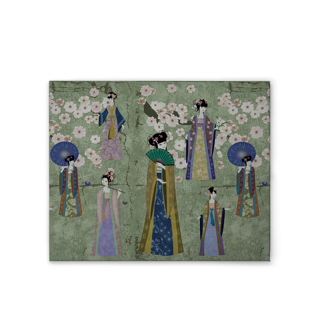 Kimono canvas in groen, blauw, bruin en crème – detail 7