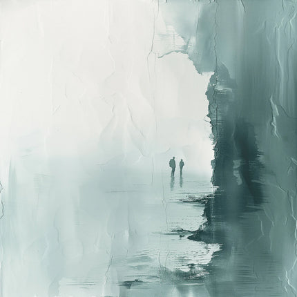 Abstract strandpaar canvas in blauw, grijs en wit – detail 6