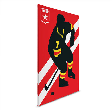 Retro canvas met ijshockeyspeler in rood en geel – detail 6