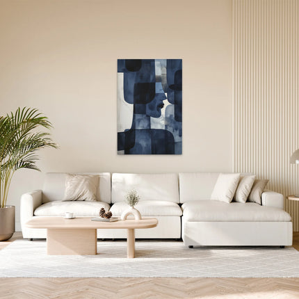Abstract gezichten canvas in blauw en wit – detail 3