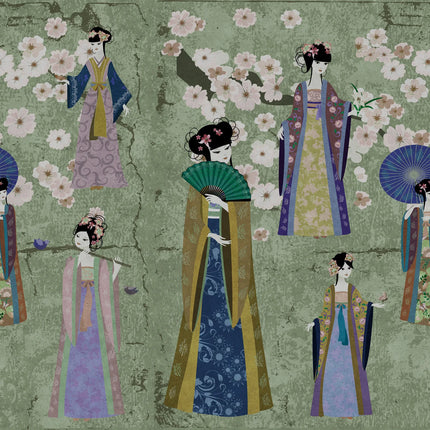 Kimono canvas in groen, blauw, bruin en crème – detail 5