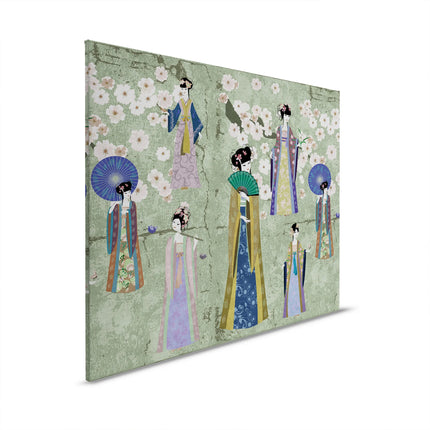 Kimono canvas in groen, blauw, bruin en crème – detail 6