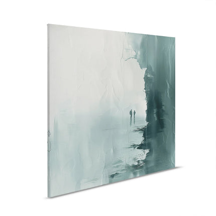 Abstract strandpaar canvas in blauw, grijs en wit – detail 5