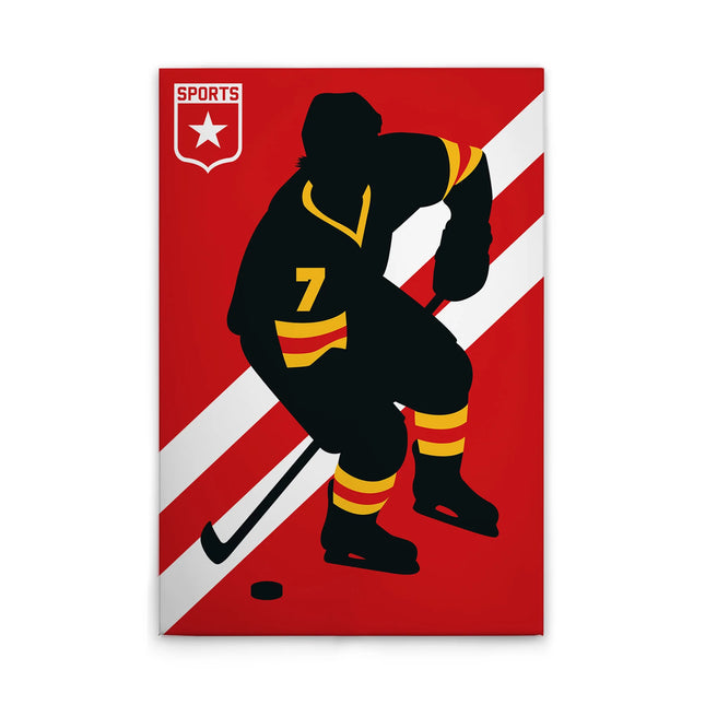 Retro canvas met ijshockeyspeler in rood en geel – detail 7