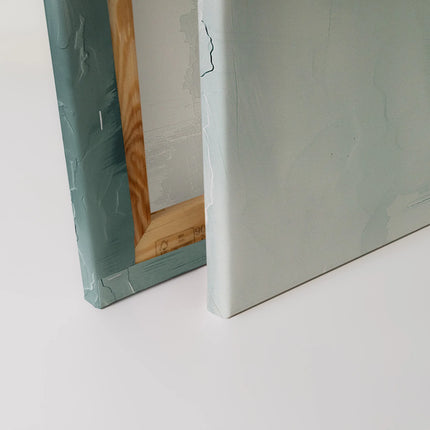 Abstract strandpaar canvas in blauw, grijs en wit – detail 4
