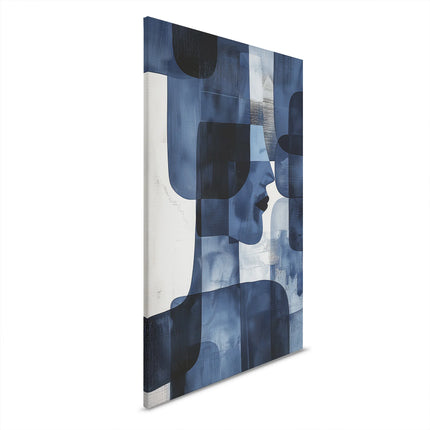 Abstract gezichten canvas in blauw en wit – detail 6