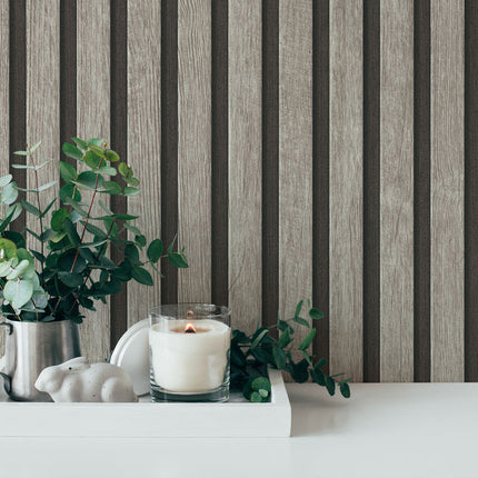 VAREVUNE - Modern houtlook lattenbehang - Grijs en zwart – afbeelding 11