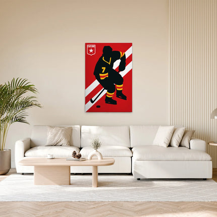 Retro canvas met ijshockeyspeler in rood en geel – detail 3