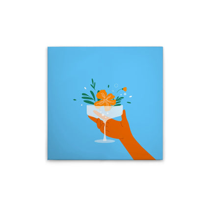 Kleurrijk canvas met bloemen in glas