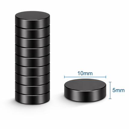 Brute Force - Platte Sterke Magneten - Rond - 10 x 5 mm - Koelkast magneten - 20 Stuks Zwart