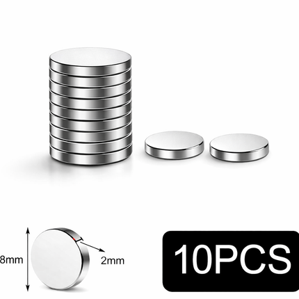 Brute Force Magneten – Neodymium Magneten N52 – 8x2 mm – Extra Sterk – Kleine Schijf Magneten – Set van 10 Stuks – Zilver