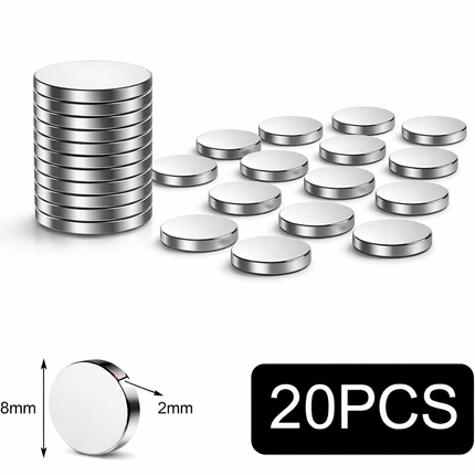 Brute Force Magneten – Neodymium Magneten N52 – 8x2 mm – Extra Sterk – Kleine Schijf Magneten – Set van 20 Stuks – Zilver