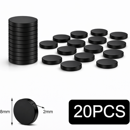 Brute Force Magneten – Neodymium Magneten N52 – 8x2 mm – Extra Sterk – Kleine Schijf Magneten – Set van 20 Stuks – Zwart