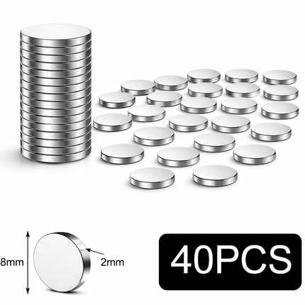 Brute Force Magneten – Neodymium Magneten N52 – 8x2 mm – Extra Sterk – Kleine Schijf Magneten – Set van 40 Stuks – Zilver