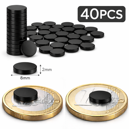 Brute Force Magneten – Neodymium Magneten N52 – 8x2 mm – Extra Sterk – Kleine Schijf Magneten – Set van 40 Stuks – Zwart