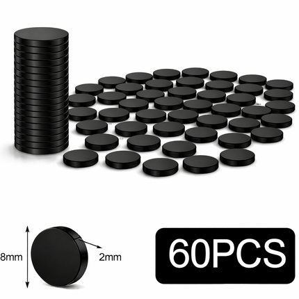Brute Force Magneten – Neodymium Magneten N52 – 8x2 mm – Extra Sterk – Kleine Schijf Magneten – Set van 60 Stuks – Zwart