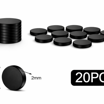 Brute Force Neodymium Magneten 12x2 mm Zwart – Extra Sterk N52 – Kleine Schijf Magneten – Whiteboard Koelkast Magneet – 20 Stuks