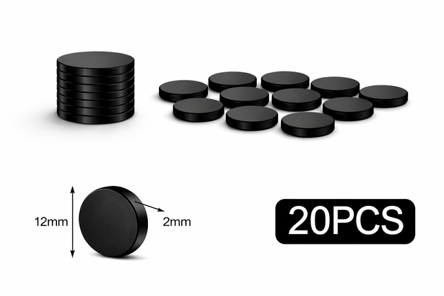 Brute Force Neodymium Magneten 12x2 mm Zwart – Extra Sterk N52 – Kleine Schijf Magneten – Whiteboard Koelkast Magneet – 20 Stuks