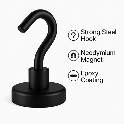 Brute Force Zwarte Haakmagneten – Magneet met Haak – 20mm – 4 stuks – Epoxy Coating