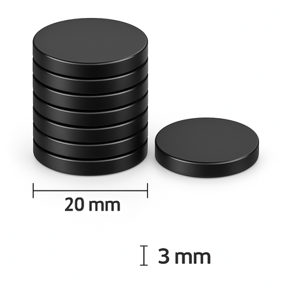 Brute Force Zwarte Magneten– 20x3 mm – N52 neodymium – Schijfmagneten – 40 stuks