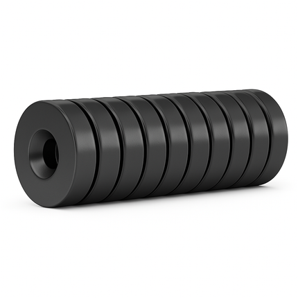 Brute Force ringmagneten met schroefgat – 15x4 mm – N52 neodymium – epoxy coating – set van 10 stuks – verzonken gat Ø4 mm – zwart