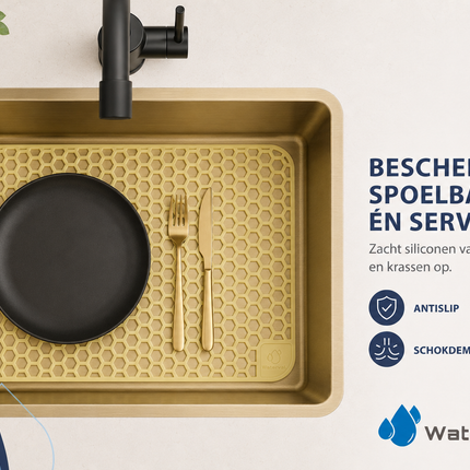 Waterval goudkleurige siliconen gootsteenmat