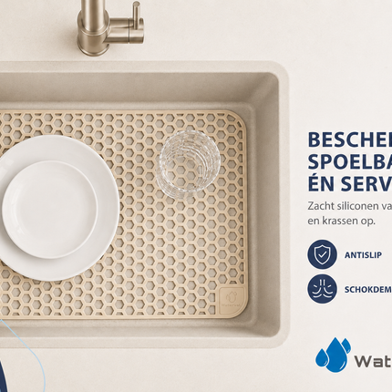 Waterval zandbeige siliconen gootsteenmat