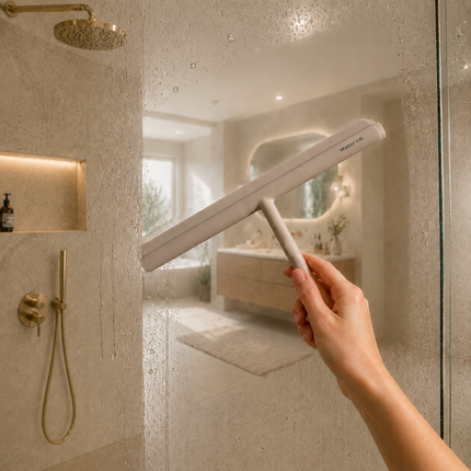 Waterval XL Douchewisser 33 cm – Siliconen Trekker voor Douchewand & Badkamer – Inclusief Ophanghaak – Streeploos – Taupe / Beige