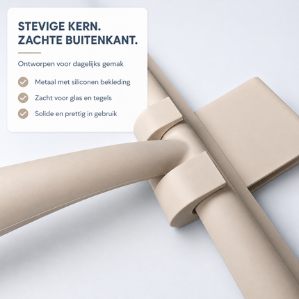 Waterval XL Douchewisser 33 cm – Siliconen Trekker voor Douchewand & Badkamer – Inclusief Ophanghaak – Streeploos – Taupe / Beige
