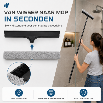 Waterval Telescopische Douchewisser – 120 cm Uitschuifbaar – 30,5 cm Breed – Inclusief 2 Ophanghaken & Raamzeem – Zwart– XL Douche Trekker met Siliconen Blad