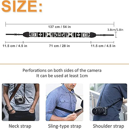 GWS Universele Verstelbare Camera Schouderriem voor DSLR – Duurzaam, Comfortabel en Antislip - Zwartwit
