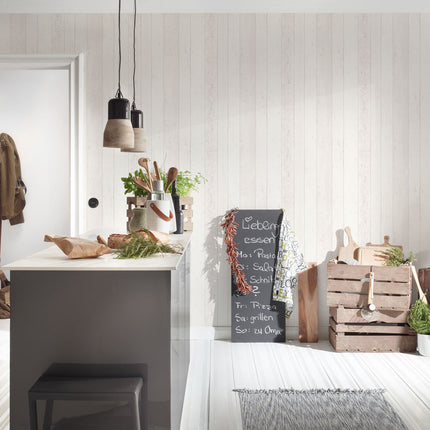 VAREVUNE - Landelijk houtlook plankenbehang - Wit en grijs – afbeelding 5