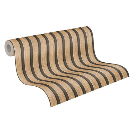 VAREVUNE - Warm houtlook lattenbehang - Beige bruin en zwart – afbeelding 1