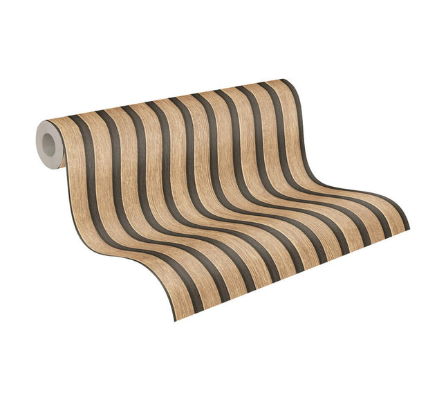 VAREVUNE - Warm houtlook lattenbehang - Beige bruin en zwart – afbeelding 1