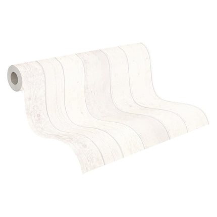 VAREVUNE - Landelijk houtlook plankenbehang - Wit en grijs – afbeelding 1