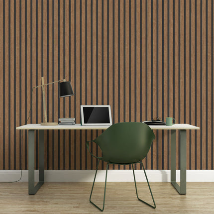 VAREVUNE - Luxe houtlook lattenbehang - Walnootbruin en zwart – afbeelding 6