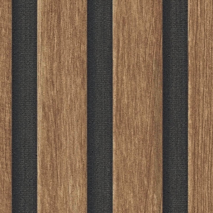 VAREVUNE - Luxe houtlook lattenbehang - Walnootbruin en zwart – afbeelding 4