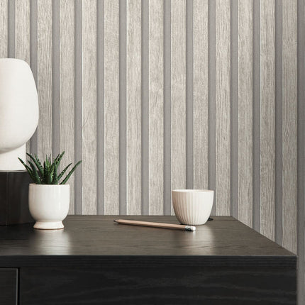VAREVUNE - Scandinavisch houtlook lattenbehang - Lichtgrijs en grijs – afbeelding 6