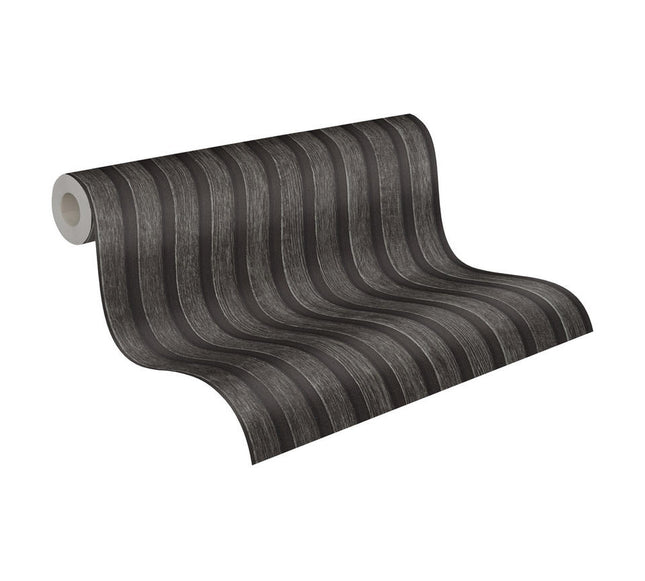 VAREVUNE - Industrieel houtlook lattenbehang - Antraciet grijs en zwart – afbeelding 1