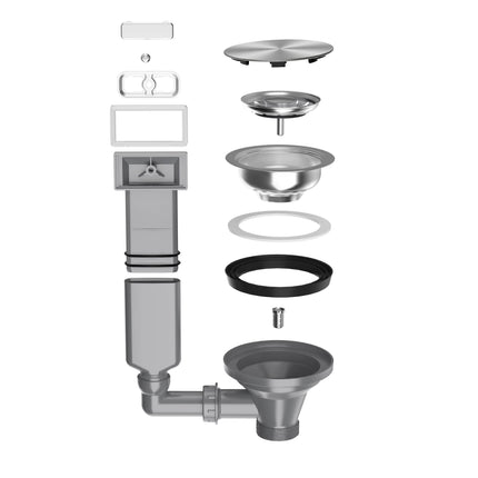 Waterval Korfplug Deluxe Afvoerset met Overloop Ø114 mm – RVS 304 – G1½ Aansluiting – Geschikt tot 90 mm Afvoer – Luxe Spoelbak Afvoer – Zilver