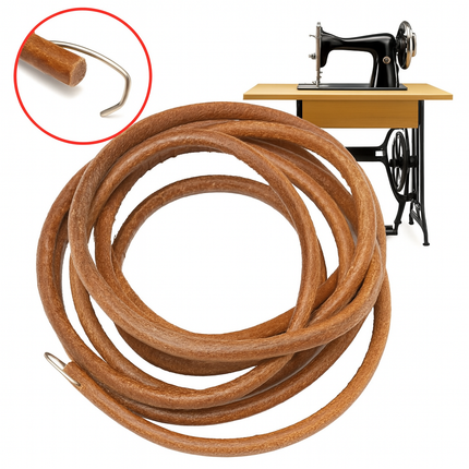 Universele Leren riem voor oude trap-naaimachines - Naaimachine band met haak - Geschikt voor Singer - 5mm Diameter - 183cm