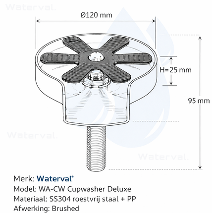 Waterval Glass Rinser / Glazenspoeler – Glasreiniger voor Spoelbak – Bierglas & Barista Cup Rinser – RVS SS304 – 120 mm Zilver