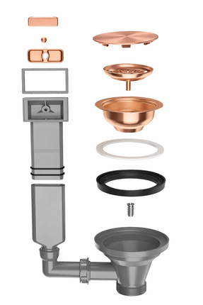 Waterval Korfplug Deluxe Afvoerset met Overloop Ø114 mm – RVS 304 – G1½ Aansluiting – Geschikt tot 90 mm Afvoer – Luxe Spoelbak Afvoer – Rosé Copper