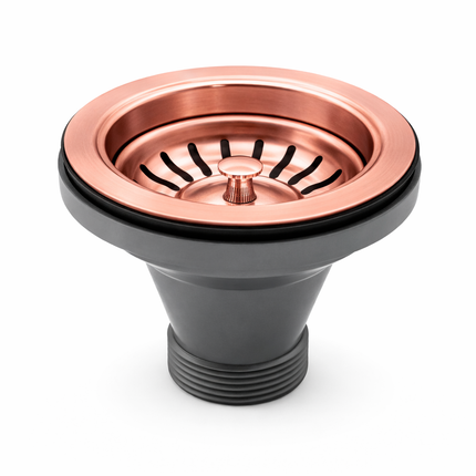 Waterval Korfplugset 114 mm – Zonder Overloop – RVS 304 – G1½ – Universele Gootsteenplug set – Rose Copper