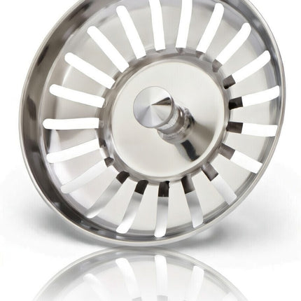 Waterval Korfplugset 114 mm – Zonder Overloop – RVS 304 – G1½ – Universele Gootsteenplug set – Zilver