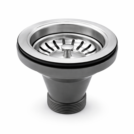 Waterval Korfplugset 114 mm – Zonder Overloop – RVS 304 – G1½ – Universele Gootsteenplug set – Zilver